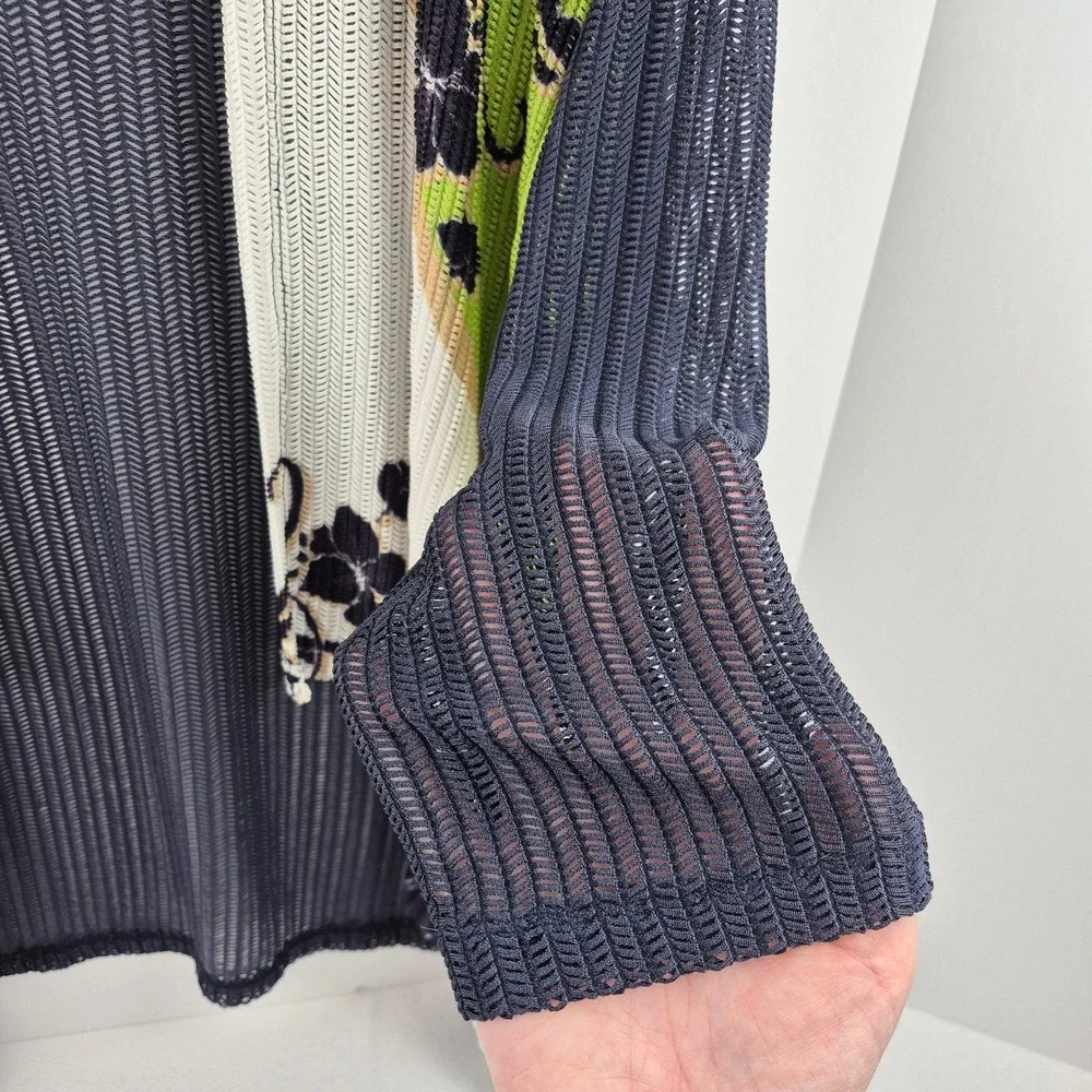 Chicos Easywear Open Front Waterfall Cardigan Women Sz 1 Floral Print Resortwear